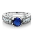 thumbnail image 2 of Gem Stone King 2.51 Ct Round Blue Created Sapphire 925 Sterling Silver Women's Engagement Ring (Size 5), 2 of 3