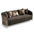 thumbnail image 5 of MICHAEL AMINI Lisbon Upholstered Chenille & Metal Sofa in Onyx and Gold, 5 of 18