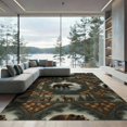 thumbnail image 2 of ODIKA 6'x9' Washable Area Rug Farmhouse Plaid Frame Cabin Forest Border Wildlife Woodland Fishing Refined for Dining Room, Under Table, Office Décor, Non-Slip Chair-Friendly, 2 of 7
