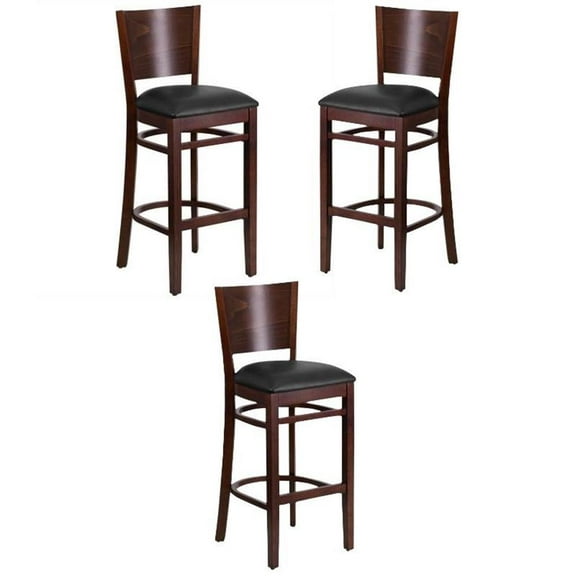 Home Square Lacey 43.5" Upholstered Restaurant Bar Stool in Black - Set of 3