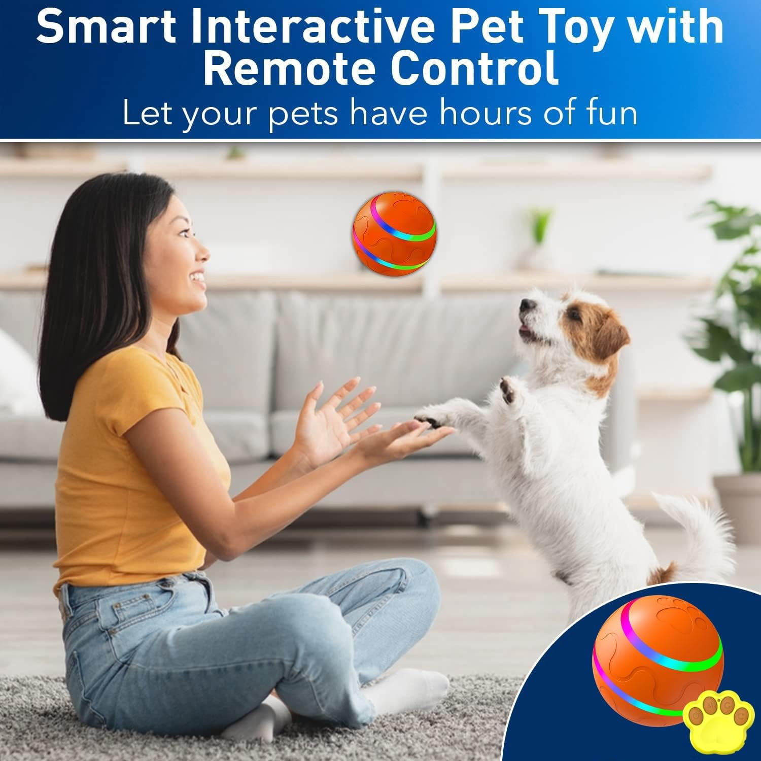 CSD Interactive Dog Toy Ball with Remote Control, Active Rolling Ball for Aggressive Chewers, Round
