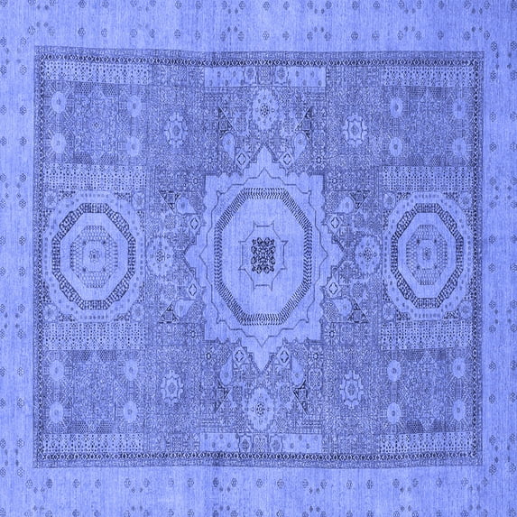 Ahgly Company Machine Washable Indoor Square Abstract Blue Modern Area Rugs, 4' Square