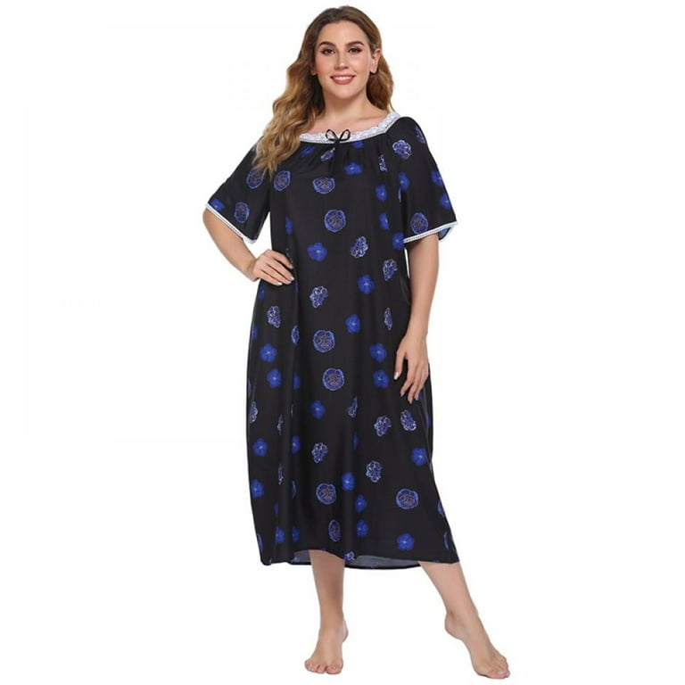 FEREMO Plus Size Nightgowns Womens House Dress With Pockets Short Sleeve  Moomoo Nightgown Lounge Dresses for Women 1X-4X