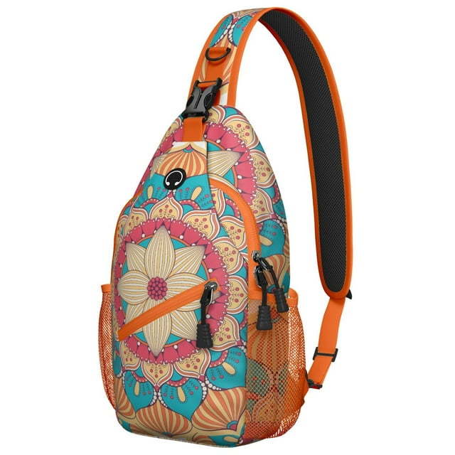 Psychedelic Mandala Sling Backpack for Women, Trippy Abstract Crossbody Bag with Colorful Geometric Pattern for Meditation and Energy Healing