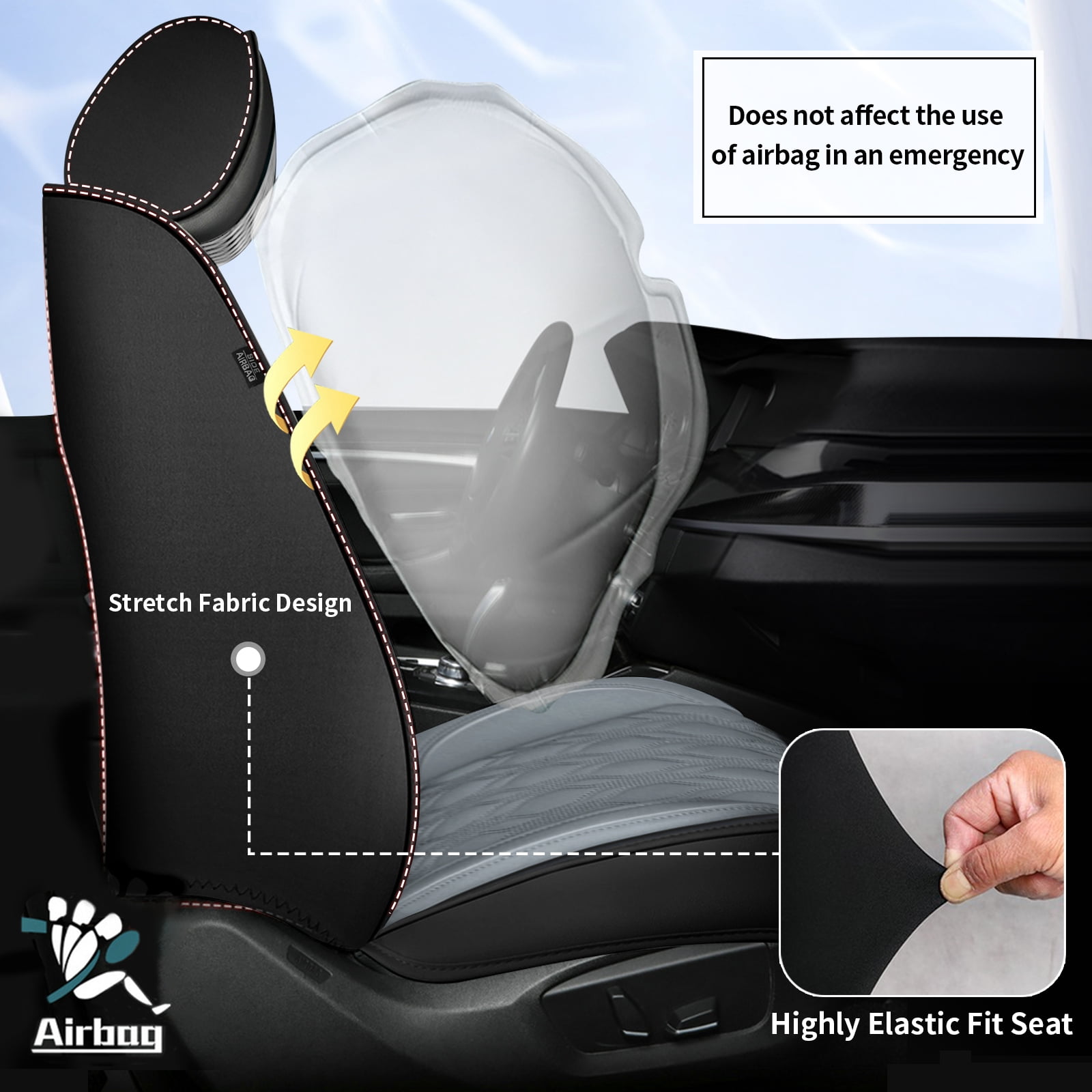 LAONNVIR Car Seat Covers,Stylish Premium Leather Automotive Seat Protectors,Airbag Compatible Auto Interior Accessories Custom Fit for Honda CRV 2007-2025,Black&Grey
