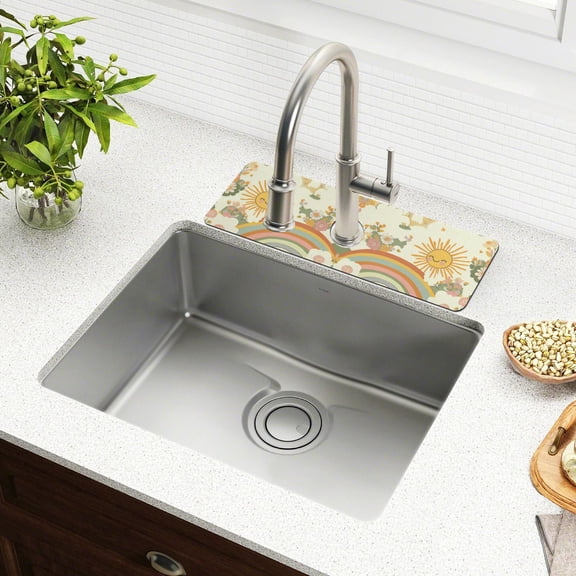 Yayeee Faucet Mat for Kitchen Sink 14.7" Diatomite Long Splash Guard Pad, Beige Clouds