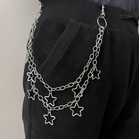 Eosunjian Punk Pants Chain Metal Jeans Chain Geometric Hip-Hop Multi-layered Stars Waist Belt Chain for Women and Men Style B