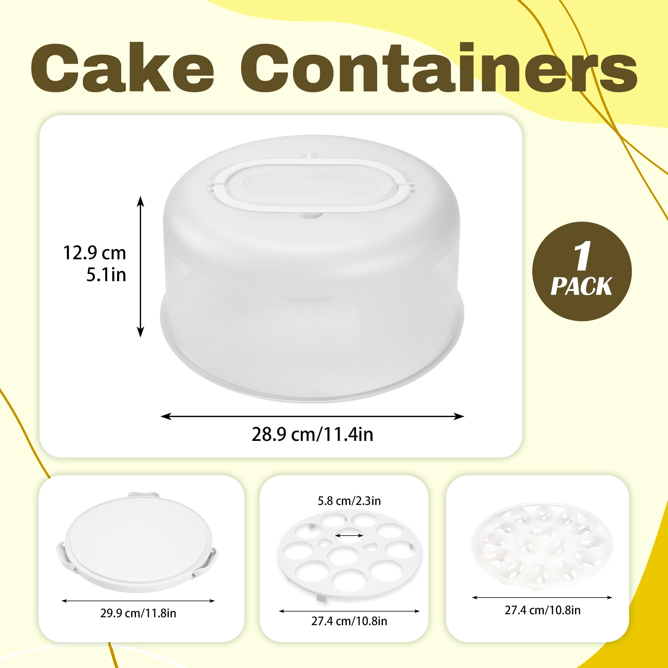 4-in-1 White Cake Container with Lid, Round Plastic Cupcake Holder