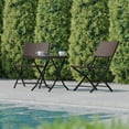 thumbnail image 3 of BizChair Three Piece Commercial Grade Foldable Bistro Set, Indoor/Outdoor PE Rattan Back, Seat and Table Top, Brown with Black Steel Frames, 3 of 14