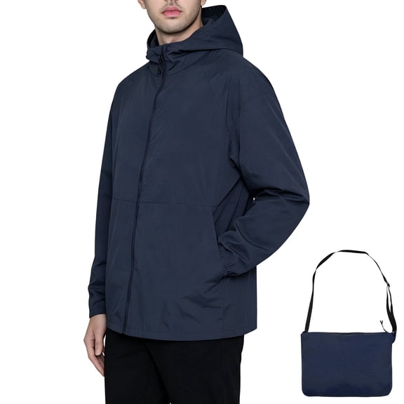 MERIDIANO Men's Windbreaker Jackets for Men - Lightweight Packable Hooded Jacket with Sling Bag