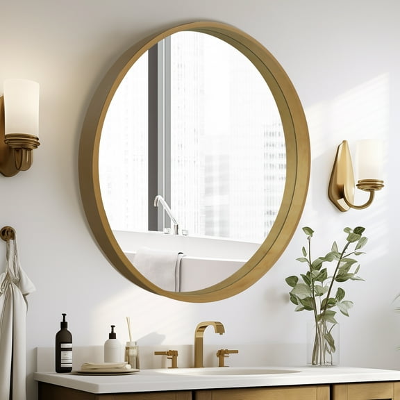 WallBeyond 24 inch Wood Round Mirror, Modern Circle Wall Mirror for Bathroom Vanity, Natural Wood