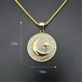 thumbnail image 3 of Muslim Crescent Moon and Star Pendant Stainless Steel Iced Out Round Necklace Hip Hop Women Men Islamic Jewelry (Gold Color,63cm), 3 of 4