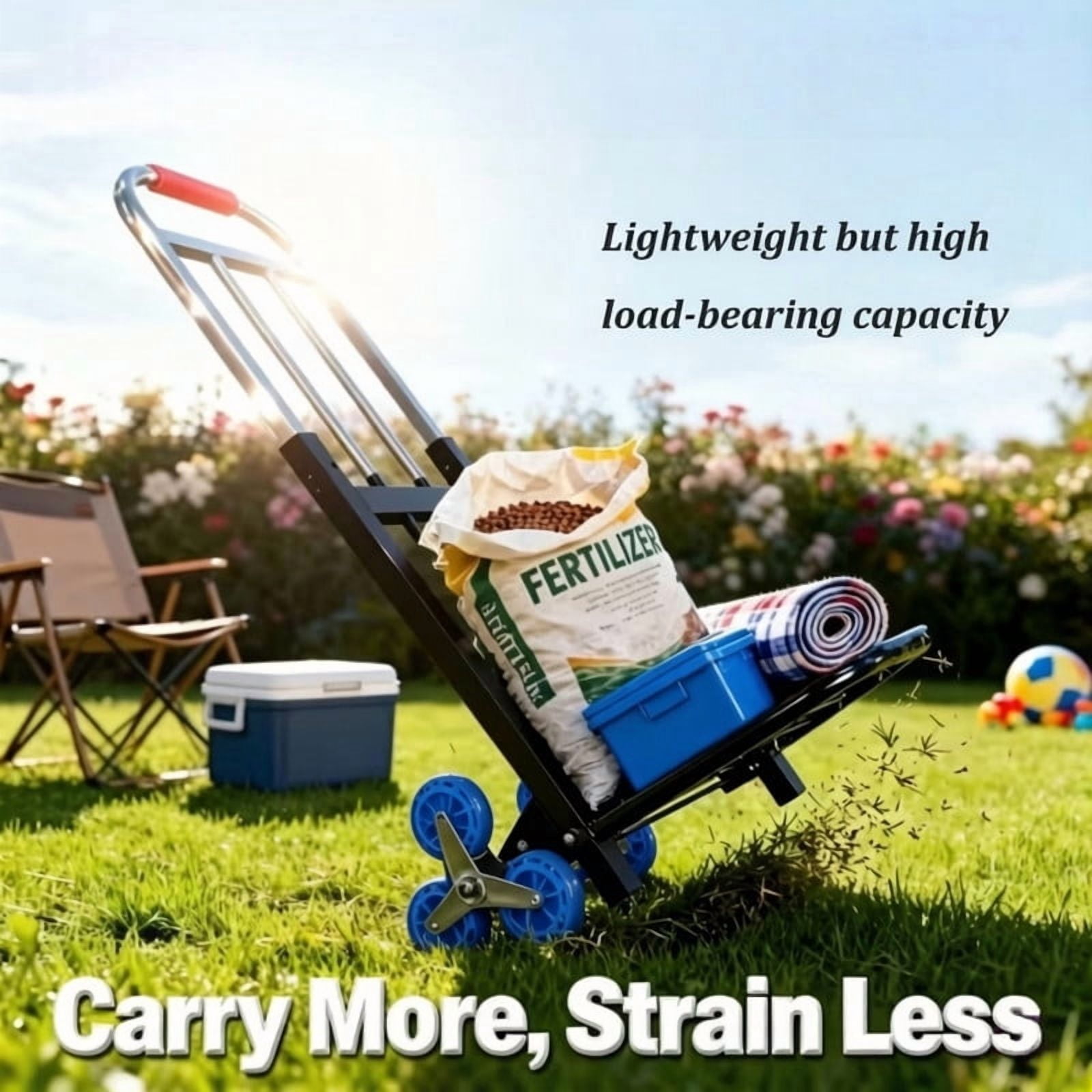 500LBS Capacity Heavy Duty Garden Folding Trolley with Step Crawler Wheels, Stair Climbing Dolly Cart for Warehouse, Shopping