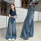 thumbnail image 4 of Cowsor Girls Baggy Jeans Distressed Denim Pants Elastic Waist Wide Leg Jeans for Girls Kids Loose, 4 of 7