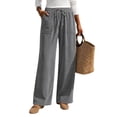 thumbnail image 2 of Stralyhd Wide Leg Pants for Women Corduroy Elastic Waist Drawstring Flowy Fashion Palazzo Trousers with Pockets Fall Vacation Clothes Gray XXL, 2 of 4
