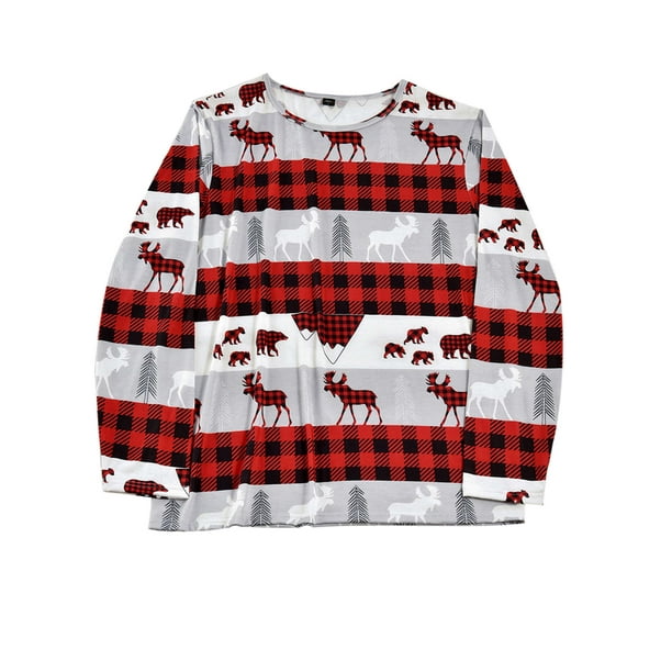 Guardurnaity Ropa de dormir navideña, pijamas a cuadros de manga larga con estampado de dibujos animados de Navidad, camisón a juego para la Pijama HOMBRE XXL