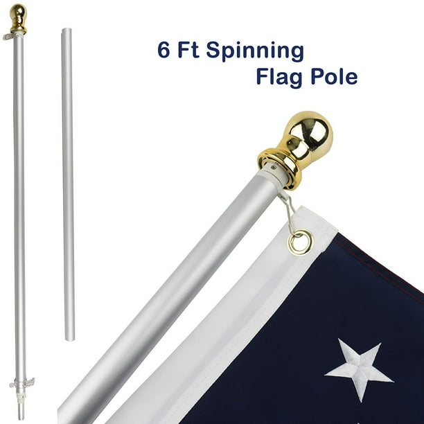 Jetlifee Tangle Free Spinning Flag Pole Aluminum 6 Ft Silver Colored