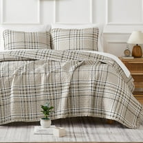 Southshore Fine Living, Inc. Oversized Coverlet Set, Microfiber Quilt Full Size Bed Set, Mocha Plaid