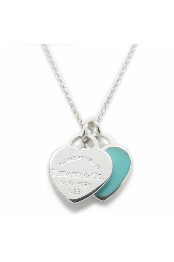 Pre-Owned TIFFANY & Co. Return to Tiffany Double Heart Tag Necklace in Blue SV925 for Women,...