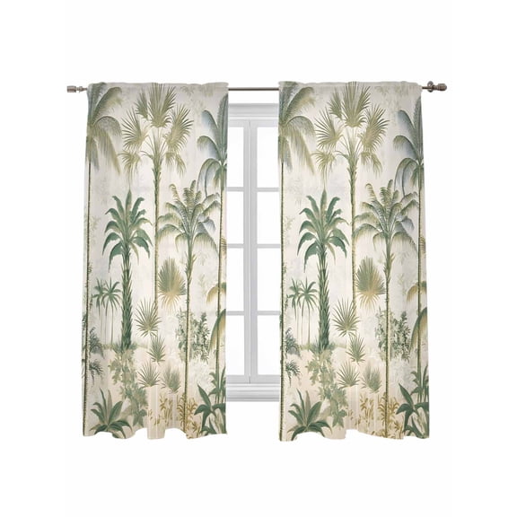Palm Tree Curtains 63 Inch Length,Sheer Curtains for Bedroom Living Room Window Sage Green Tropical Nature Plant Watercolor Rod Pocket Drapes Kitchen Curtains Small Half Window 42"x63" 2 Panels
