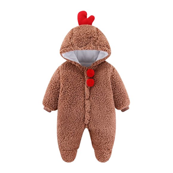 Huvoen Baby Toddler Boys Girls Winter Jacket Coat Newborn Baby Fleece Footie Snowsuit Winter Warm Hooded Romper Jumpsuit Outfits for Girls Boys Coffee 6-9 Months