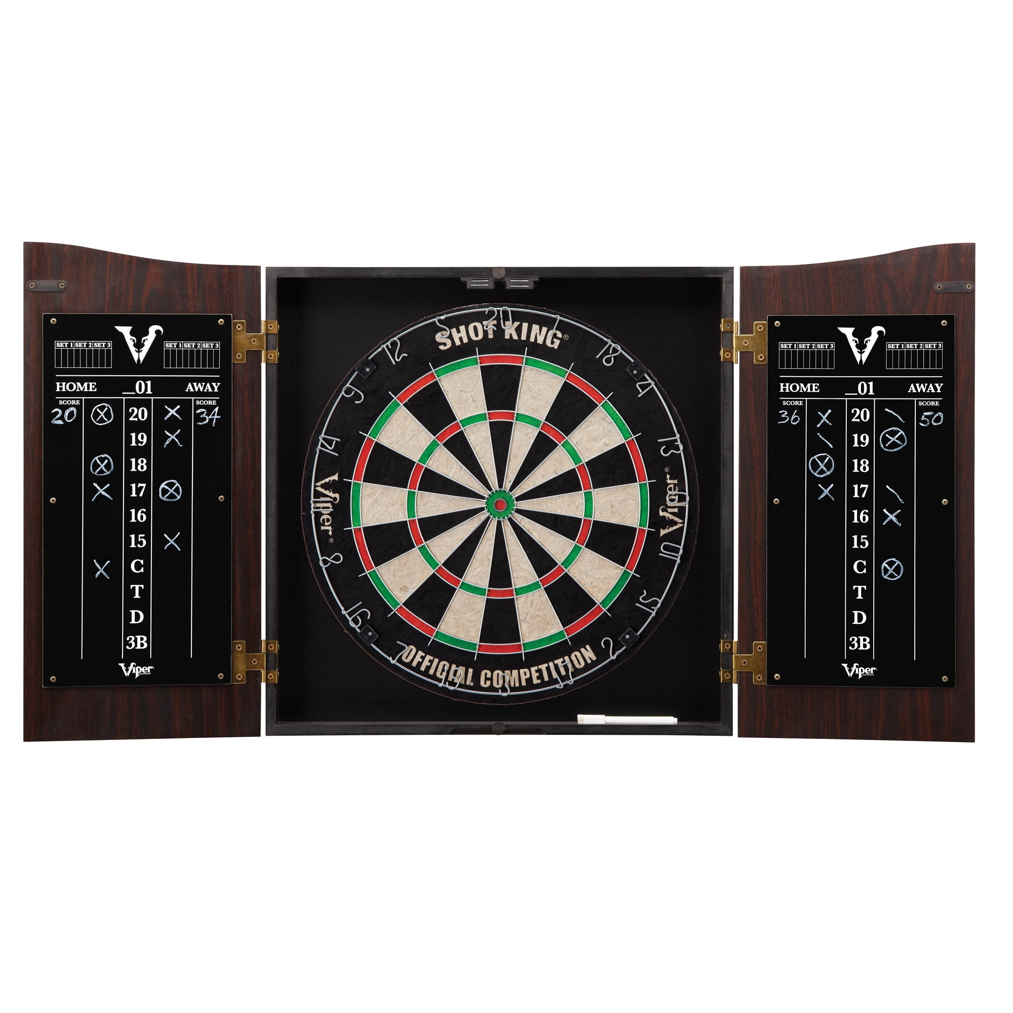 Viper Vault Cabinet with Shot King Sisal Dartboard & "The Bull Starts Here" Throw Line Marker