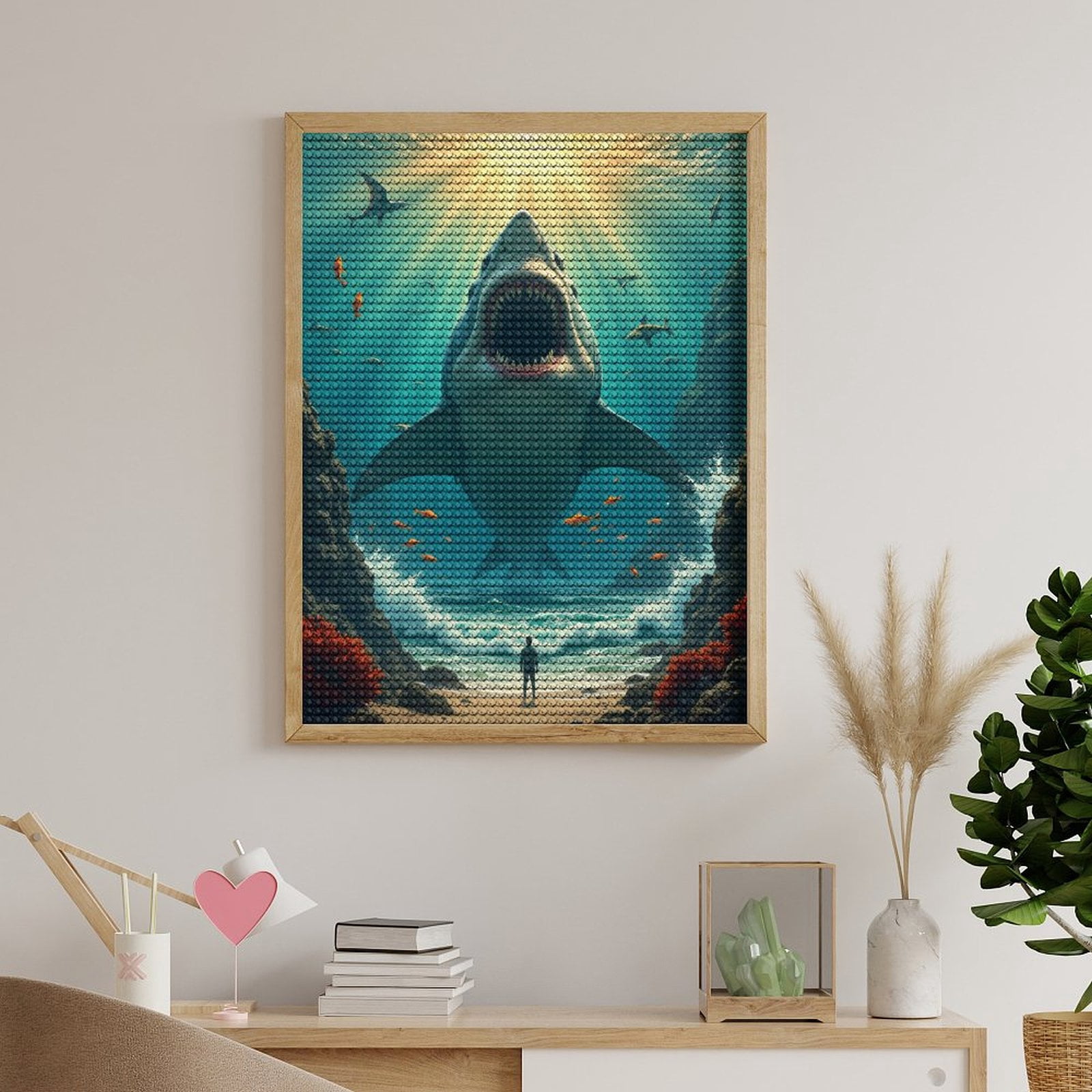 Diamond Art Kits for Adults, Giant Shark Ocean Encounter Fantasy 5D Diamond Painting Kits for Adults Beginners, DIY Full Drill Diamond Painting, Gem Art and Crafts 12x16
