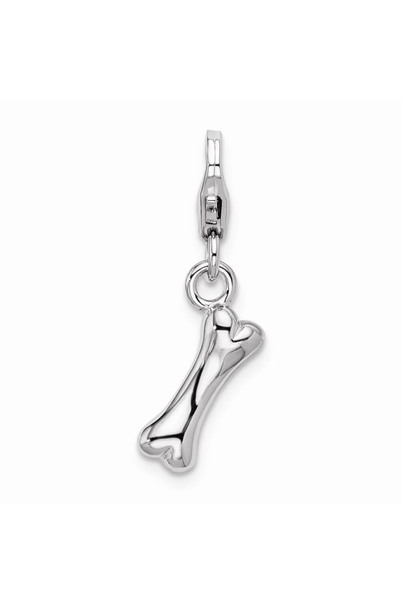 925 Sterling Silver RH Polished Dog Bone With Lobster Clasp Charm Pendant; for Adults and Teens; for Women and Men