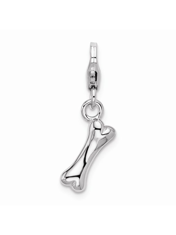 925 Sterling Silver RH Polished Dog Bone With Lobster Clasp Charm Pendant; for Adults and Teens; for Women and Men