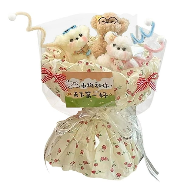 Lindo ramo de perro iluminado DIY creativo dibujo animado arte artesanía boda regalo muñeca flor 3 perros