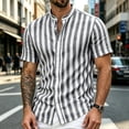 thumbnail image 5 of Yteetum Summer Mens Shirts Collar Neck Short Sleeve Button Down Tops Casual Striped Printed Lightweight Comfy Vacation Travel T Shirts, 5 of 7