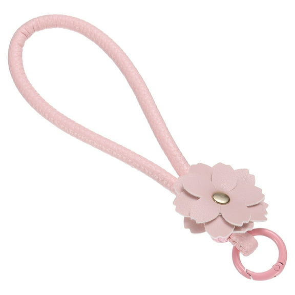 Leather Wristlet Keychain, Cute Car Key Chain Practical Bracelet Key Chain Flower Phone Wrist Strap for Phone Lanyard, Pink