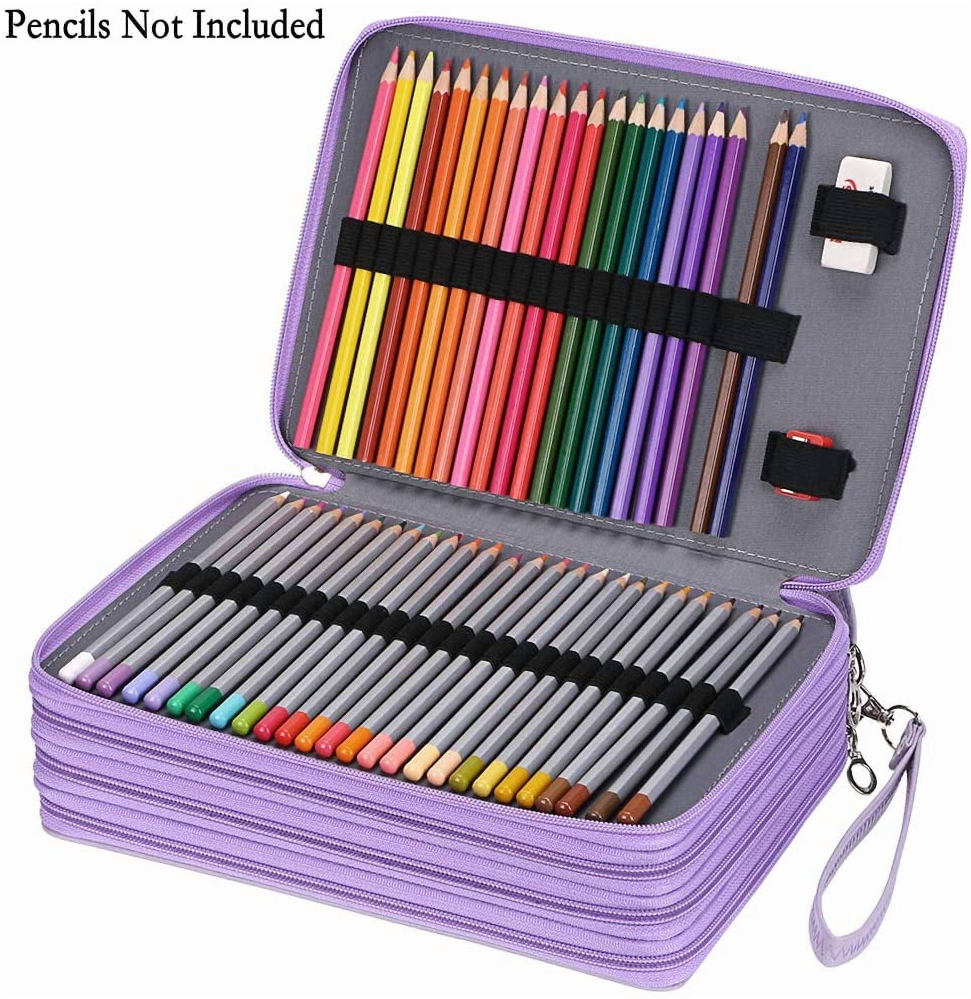 200 Slots Colored Pencil Organizer Case Holder With Removable Handle PU Leather Large Capacity For Colored Pencils And Watercolor Pencils Purple