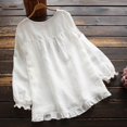 thumbnail image 3 of CHOK Chemises en Lin pour Femmes Mode Été Décontractée Ample Lin Uni Volants Manches Longues Col Rond Hauts Blouse, 3 of 4