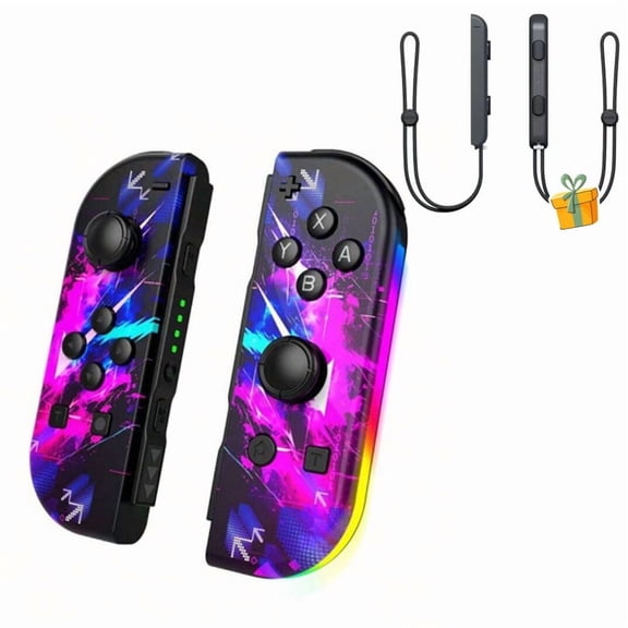 Wireless Controller for Nintendo Switch with Wrist Strap,RGB Joypad Controllers(L/R) Compatible with Switch/OLED/Lite,Support Dual Vibration/6-Axis Gyro/Motion Control/Wake-up(Cyberpunk)