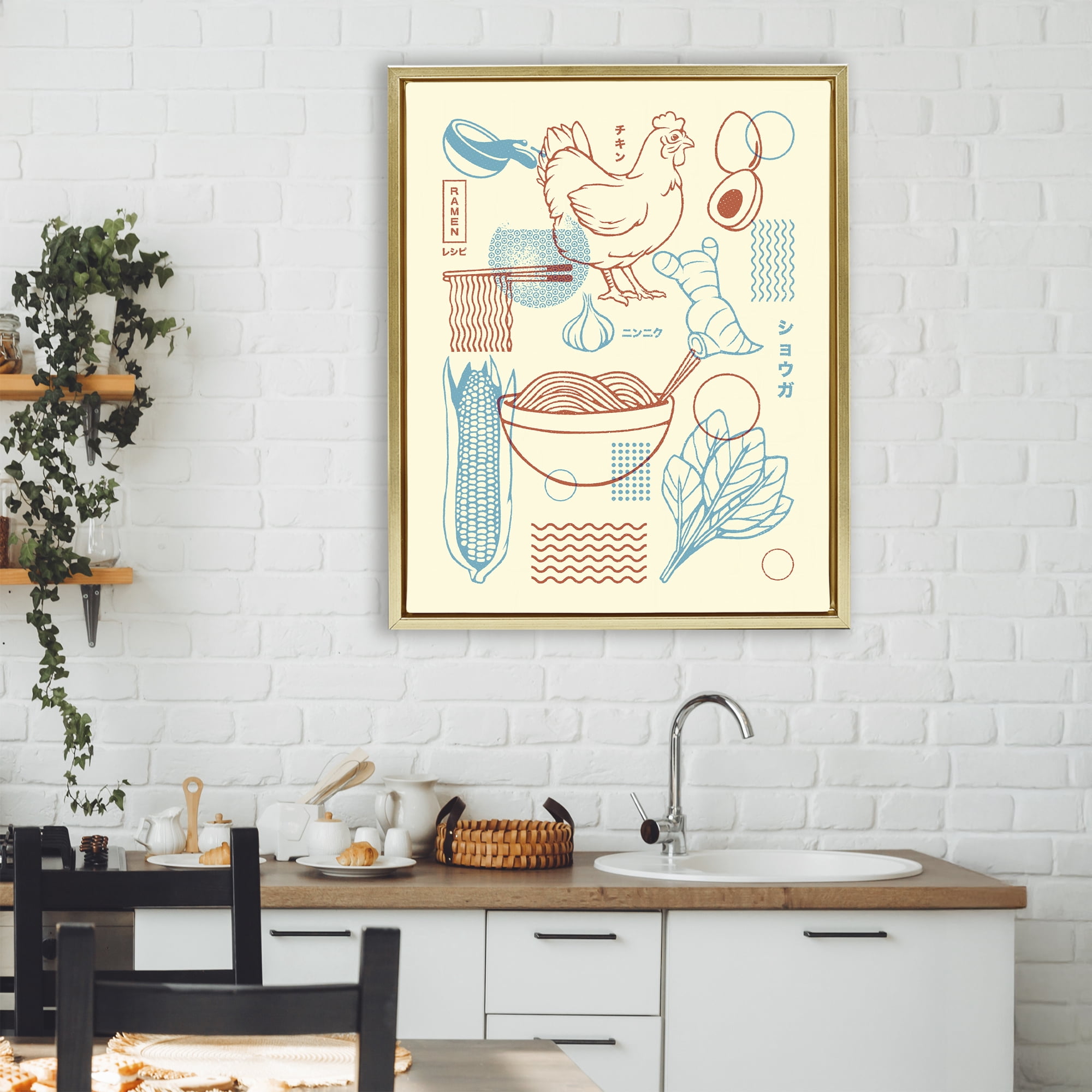Stupell Industries Minimalist Ramen Ingredients Gold Framed Floater Canvas Wall Art, design by Tobe Fonseca