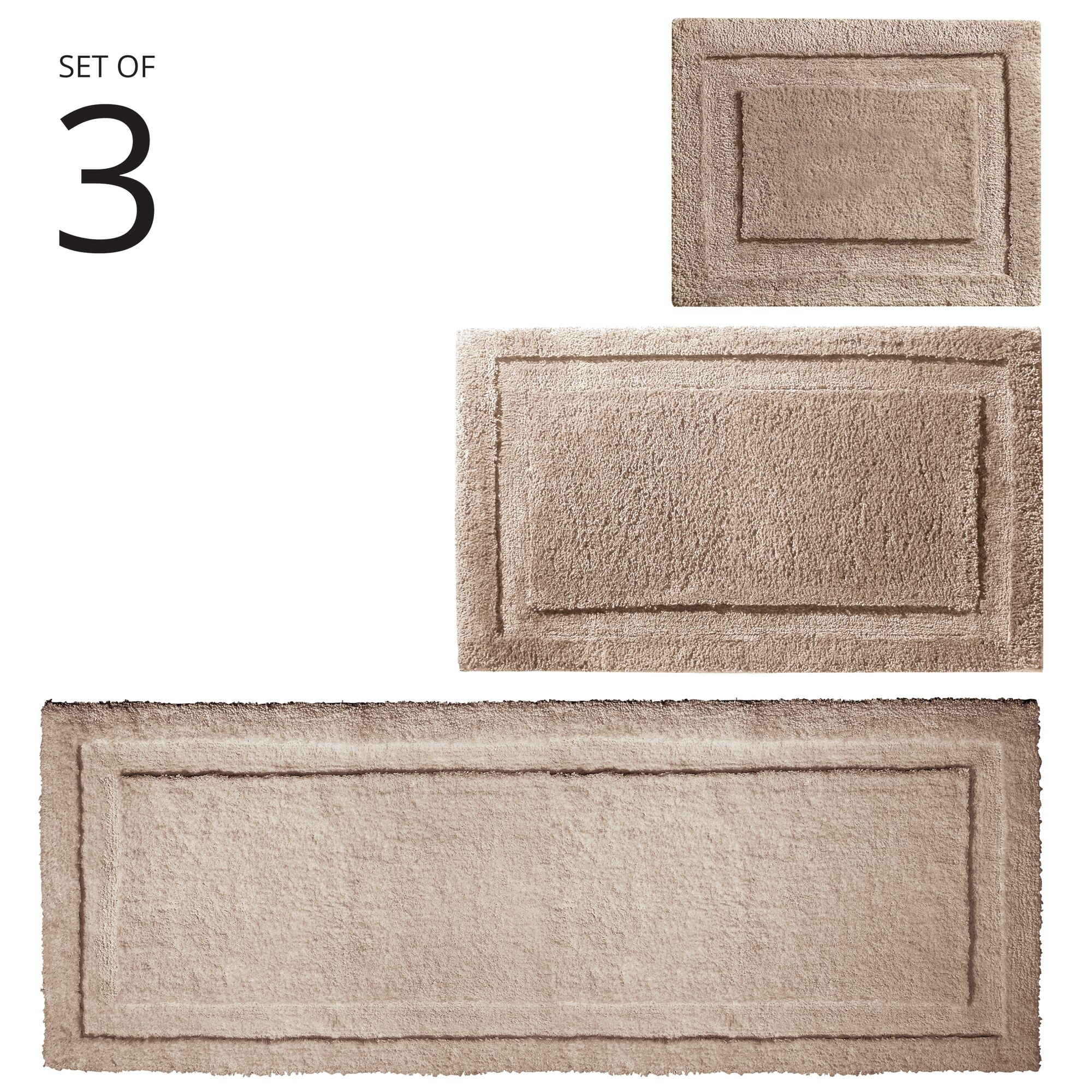 mDesign Microfiber Bath Mats - 3 Piece Bathroom Rugs - Set of 3 - Linen/Tan