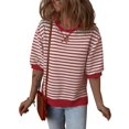thumbnail image 1 of Jersey Dokotoo Knit para mujer con cuello redondo y mangas 3/4, color marrón, 1 of 8