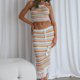 thumbnail image 1 of Conjunto De Falda Ajustada Conjunto de falda ajustada para mujer Ropa de fiesta sin espalda con rayas horizontales expuestas al ombligo Cgtredaw Azul S para Mujer, 1 of 1