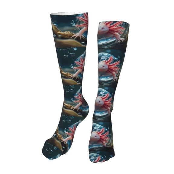 Rateoe Bubbles Axolotl Fantasy print Women's Men's Novelty 20in Crew Socks Cotton Socks Knee High Socks for Walking,Running,Nurses,Pregnancy-One Size