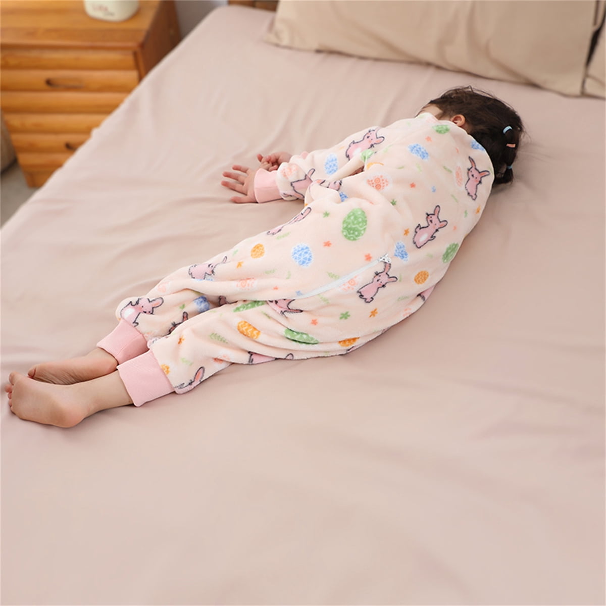 WIBACKER 9M-6Y Baby Warm Flannel Sleeping Bag with Feet, Rabbit Sleepsuit, Kids Toddler Girls Double Zipper Wearable Sleep Sack