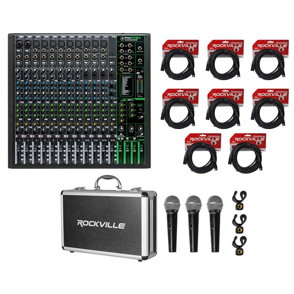 Mackie ProFX16v3 16-Channel Effects Mixer w/USB ProFX16 v3 3) Mics Case Cables