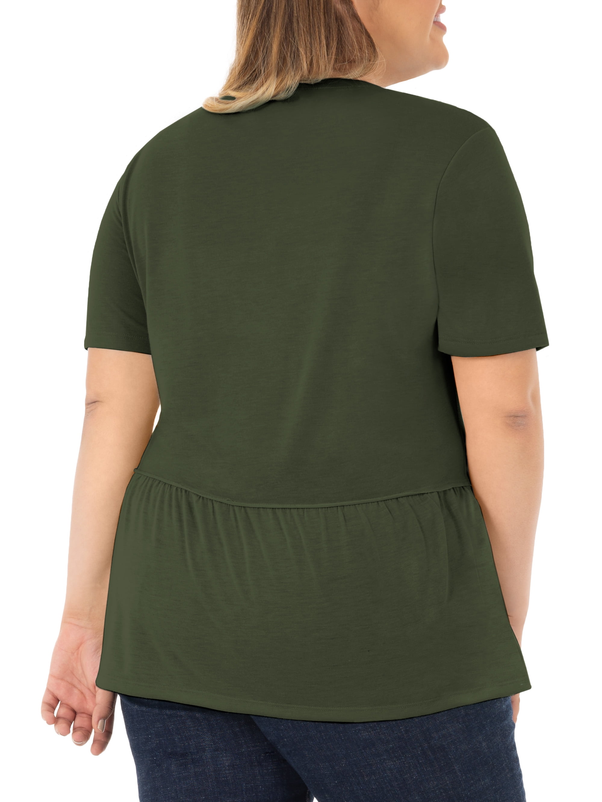 Wright's Women's Plus Size Short Sleeve Crew Neck Classic Peplum Top/Blouse, 1X-4X
