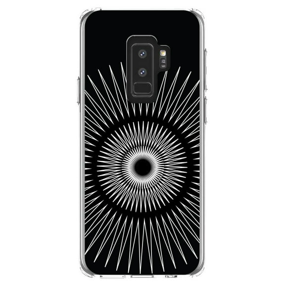 DistinctInk Clear Shockproof Hybrid Case for Samsung Galaxy S9  PLUS (6.2" Screen) - TPU Bumper, Acrylic Back, Tempered Glass Screen Protector - Black White Star Bursts
