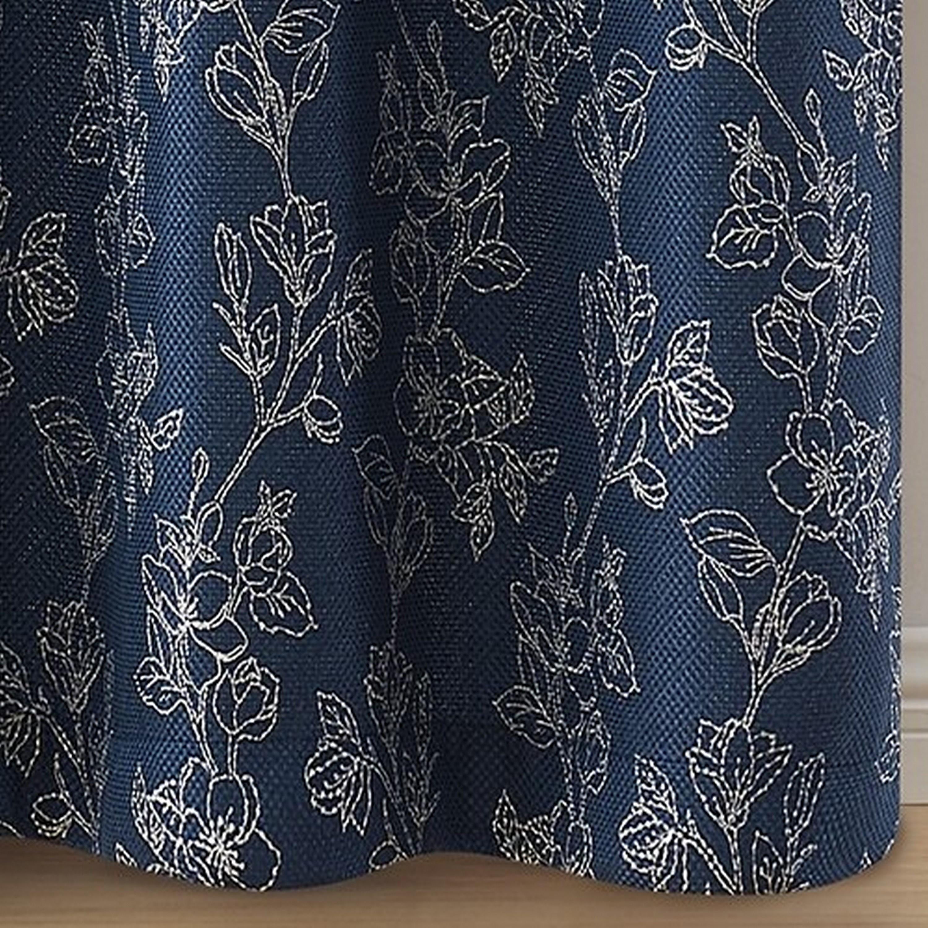 VCNY Home Carmen Navy Blue Floral Rod Pocket Blackout Curtain Panel, 52" x 84"