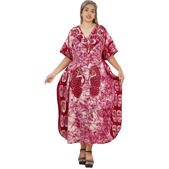 HAPPY BAY Women's Summer Batik Caftan House Dashiki Dress Kaftan Loungewear Nightshirts for Women Sleepwear Plus Size 2X-3X Wine, Footwear