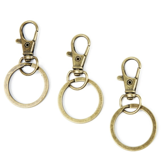 Cousin DIY Antique Brass Large Metal Lobster Clasps with Key Ring, 3 Pc.