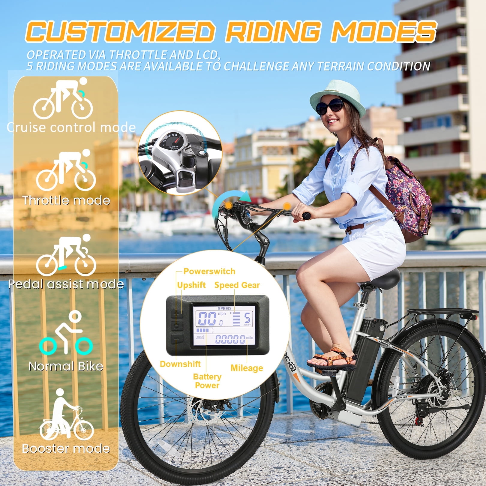 Gocio 26" Electric Bike for Adults, 750W Peak Motor Commuter E-Bike, 48V 7.8Ah Battery, 7-Speed, UL2849