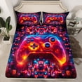 thumbnail image 2 of Erosebridal Neon Red Gamepad Full Sheet Sets, Geometric Circuit Board Bedding Full Size 4-Piece, 2 of 7