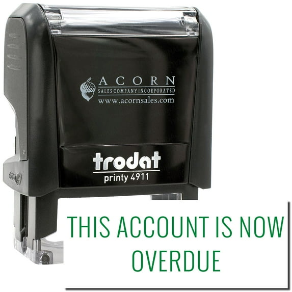 Self-Inking This Account is Now Overdue Stamp, Trodat Printy 4911, Press and Print Stamping, Impression Size 5/8" x 1-1/2", Up to 10,000 Impressions - Green Ink